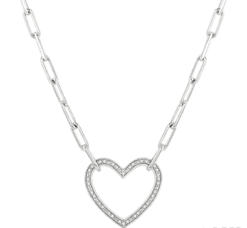 Round drop necklaces-Heart Shape Diamond Paper Clip Necklace - 1/10 Carat