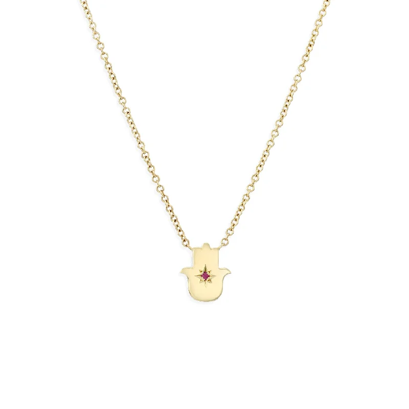 Stellar sign necklaces-Floating Hamsa gold necklace with gem stone