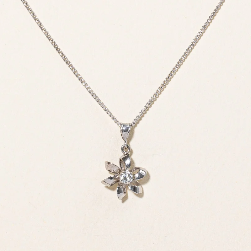 Subtle filigree necklaces-Diamond Flower Pendant & Necklace | 0.09ct | 17" |