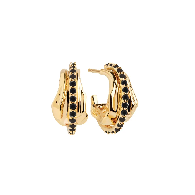 Vulcanello Piccolo Gold Plated Earrings w. Black Zirconias