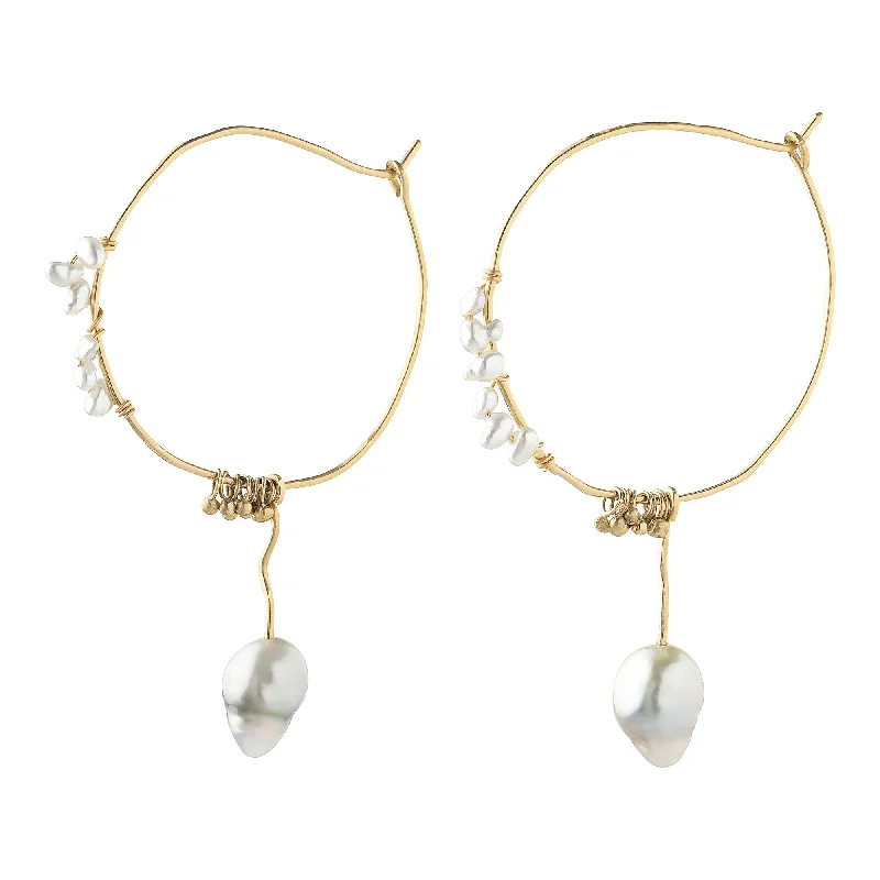 Ocean 14K Gold Hoops w. Pearls