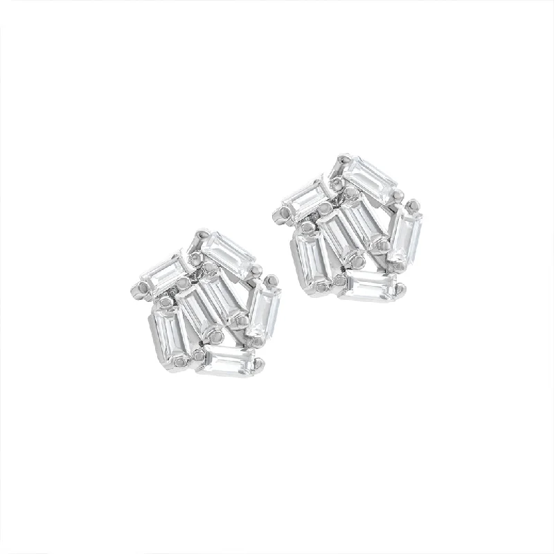 Leaf hoop earrings-Rhodium Plated Multi Shape Cluster Crystal Stud Earrings