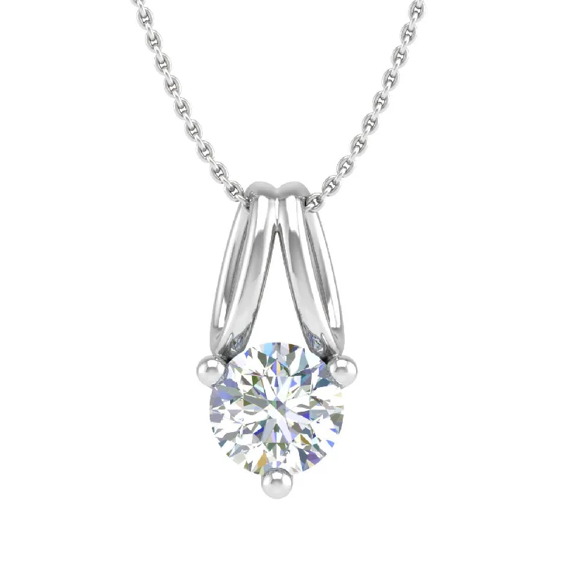 Curved gem necklaces-1/4 Carat 3-Prong Set Diamond Solitaire Pendant Necklace in Gold (Silver Chain Included) - IGI Certified