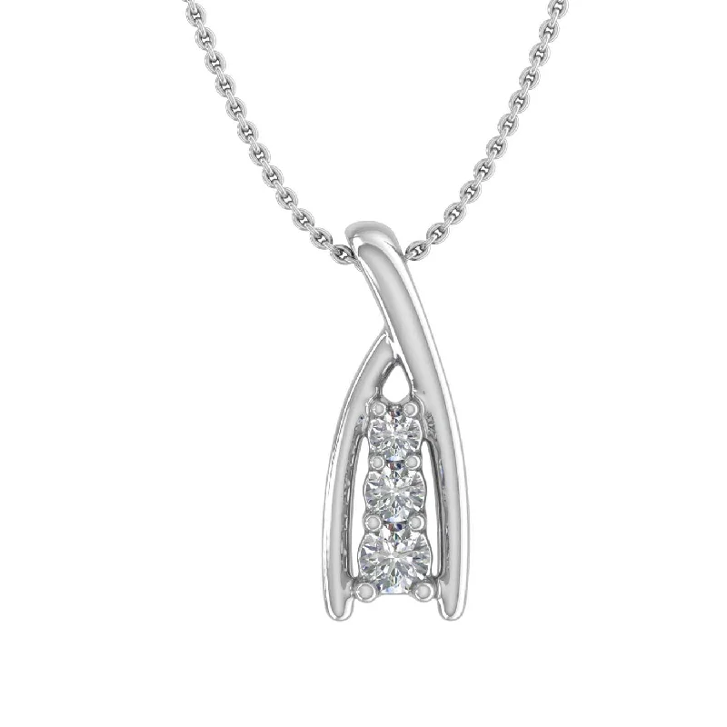 Light beaded necklaces-1/10 Carat Diamond 3-stone Journey Pendant Necklace in Gold (Silver Chain Included)