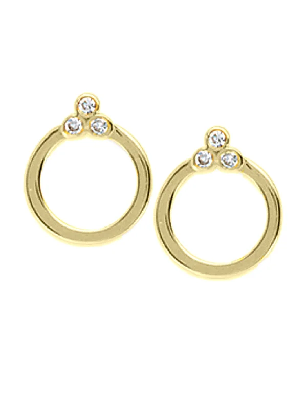 Bali tile earrings-14k Yellow Gold and Genuine Diamond Open Circle Stud Earrings