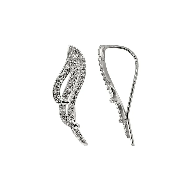 Heavy hoop earrings-Rhodium Plated Wing Climber Earrings