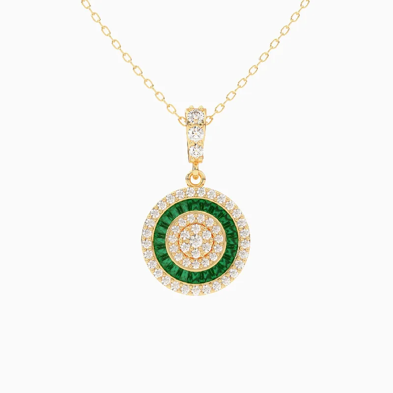 Sapphire stone necklaces-Emerald and Diamond Disc Style Necklace