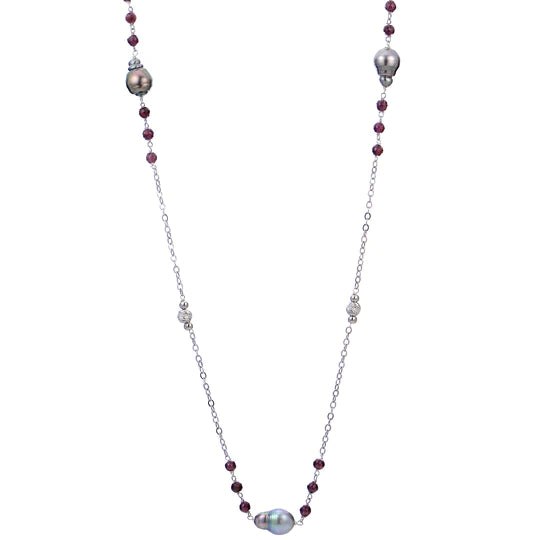 Tight clasp necklaces-Garnet and Tahitian Brilliance Necklace 38"