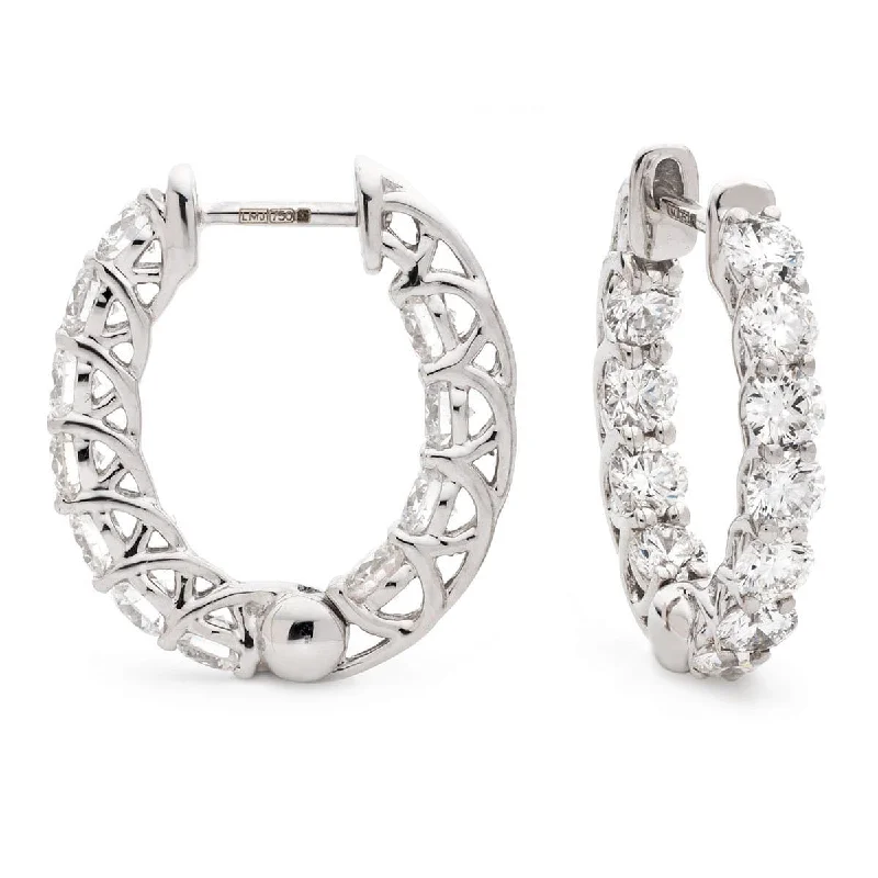 Smooth stud earrings-DIAMOND CLAW SETTING HOOP EARRINGS IN 18K WHITE GOLD