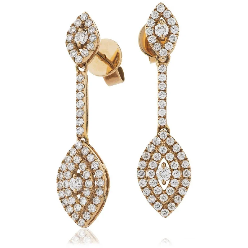 Dual-tone earrings-DIAMOND DROP EARRINGS IN 18K ROSE GOLD