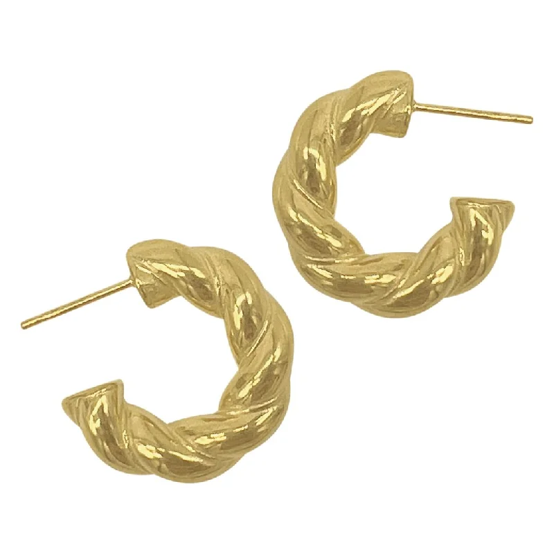 Clear crystal earrings-Tarnish Resistant 14k Gold Plated Chubby Twist Hoops