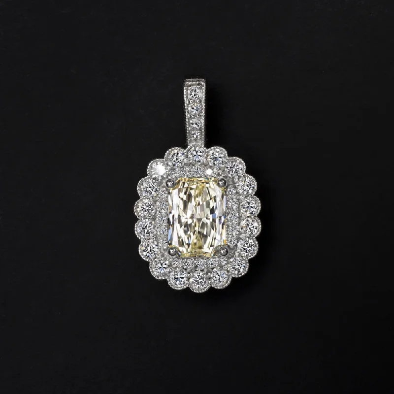 Cosmic charm necklaces-1.44ct NATURAL DIAMOND PENDANT RADIANT CUT SCALLOPED DOUBLE HALO NECKLACE 14k