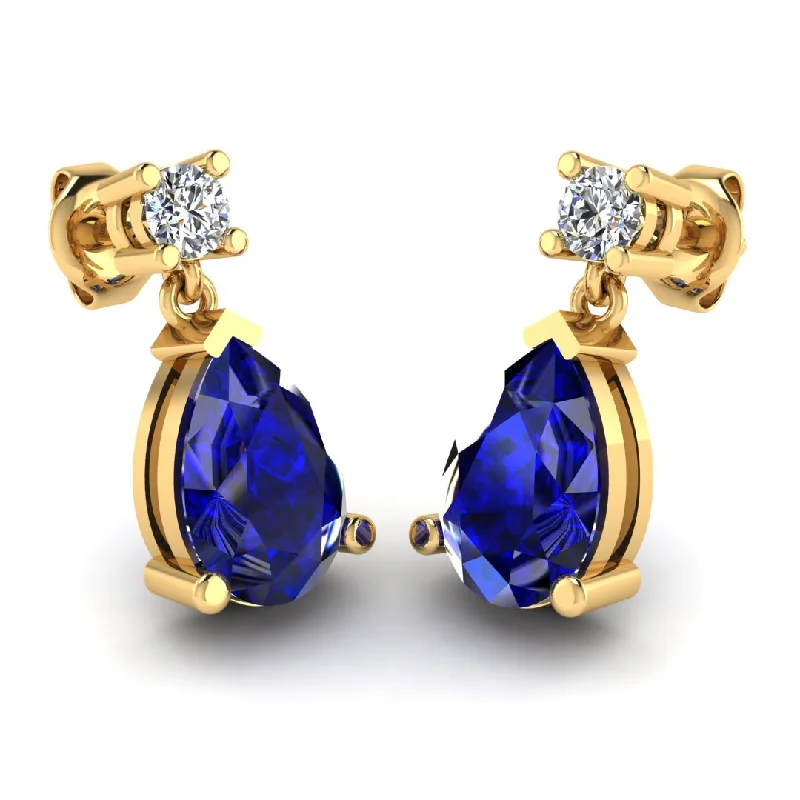 Zodiac charm earrings-Pear Shape Sapphire Lab Grown Diamond Drop Earrings EDPSS