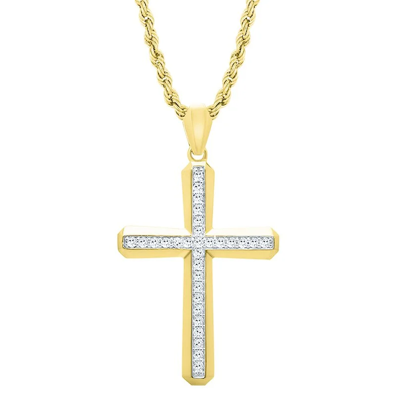 Overhand knot necklaces-10K Yellow Gold Cross Necklace with Rope Chain and 1/2ct Diamonds