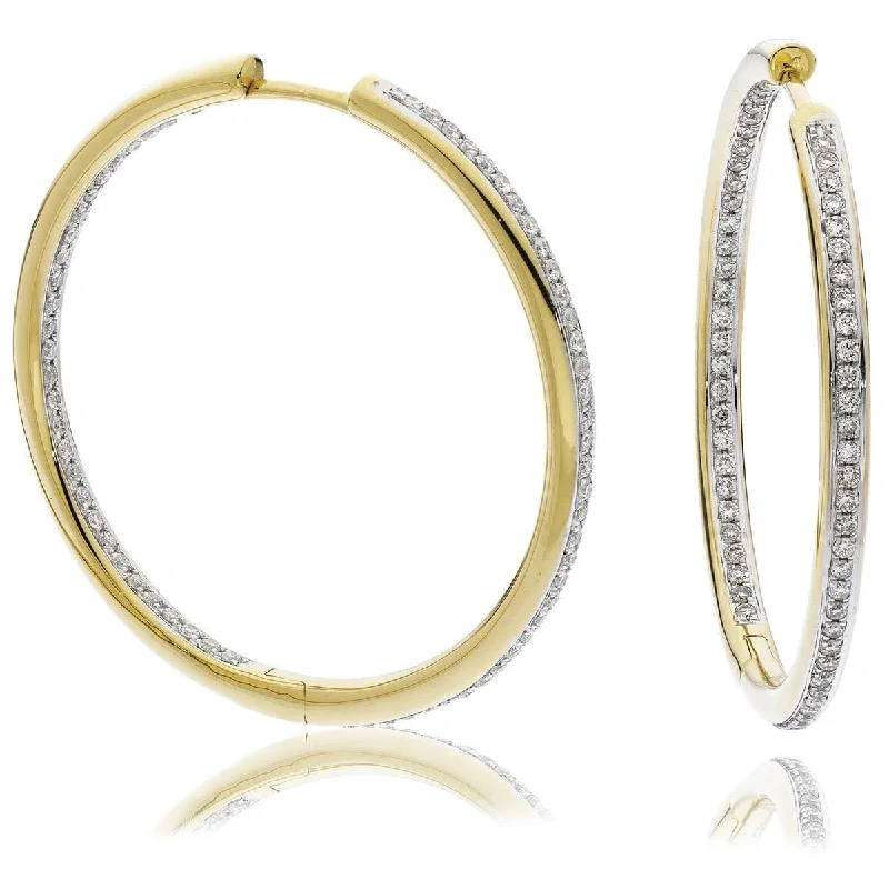 Spinel earrings-DIAMOND GRAIN SETTING HOOPS IN 18K YELLOW GOLD