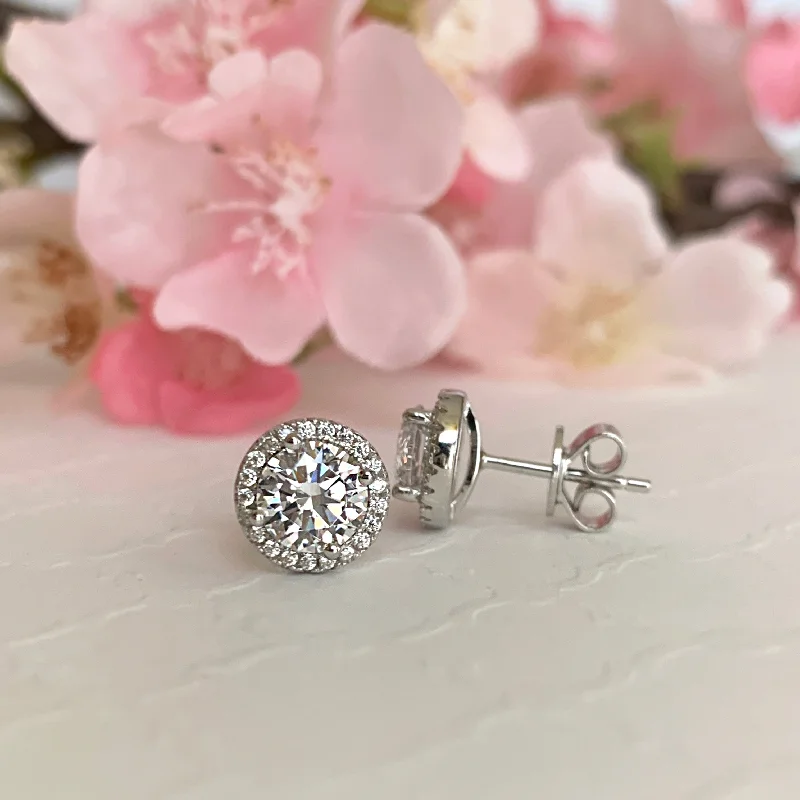 Soft threader earrings-2 ctw Round Halo Stud Earrings