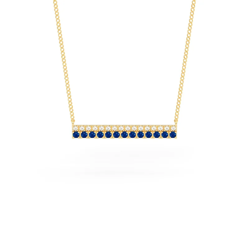 Smooth pendant necklaces-Sapphire and Diamond Bar Necklace