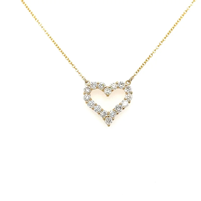 Thin silk necklaces-14K Yellow Gold Open Heart Diamond Pendant Necklace - 0.81ct, G, SI1