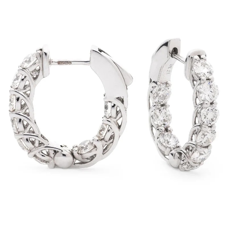 Bali tile earrings-DIAMOND CLAW SETTING HOOP EARRINGS IN 18K WHITE GOLD