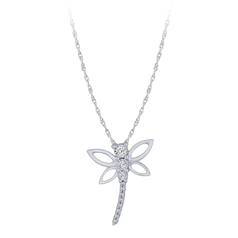 Bold cross necklaces-Diamond Dragonfly Pendant in 14K White Gold .03ct