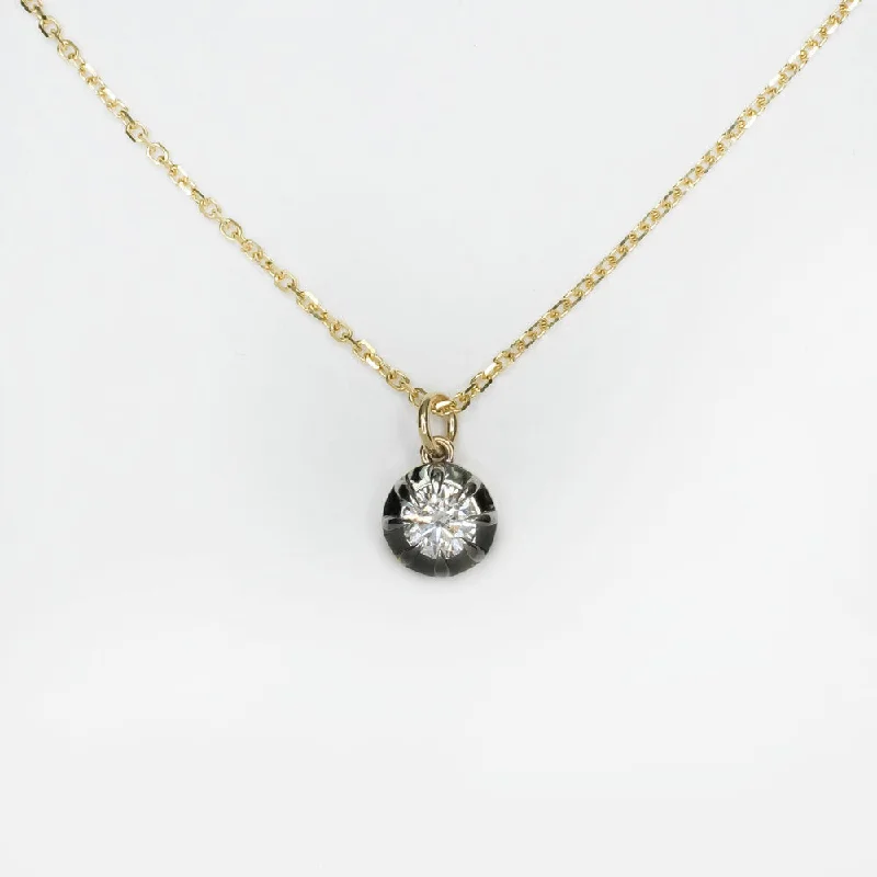 Shiny crystal necklaces-DIAMOND SOLITAIRE NECKLACE 1/4ct VICTORIAN STYLE COLLET 14k GOLD CHARM PENDANT