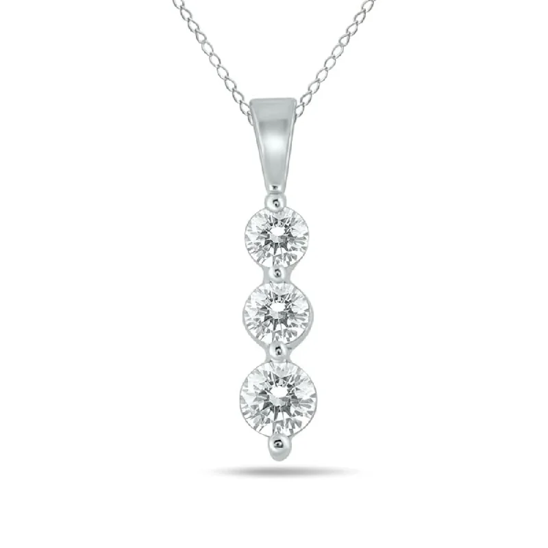 Glossy gold necklaces-14K White Gold 1/4ct Three-Stone Diamond Pendant Necklace - G-H, SI1-SI2, 18-Inch