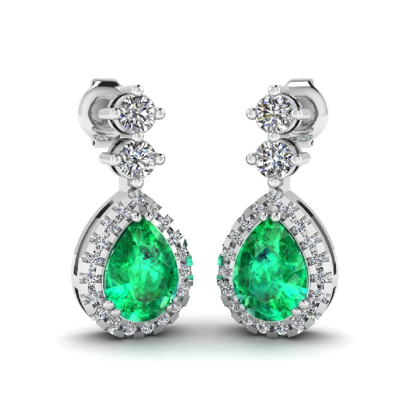 Rough texture earrings-Emerald 1.30 Carat Pear Shape Halo Lab Grown Diamond Drop Earrings E1PSE