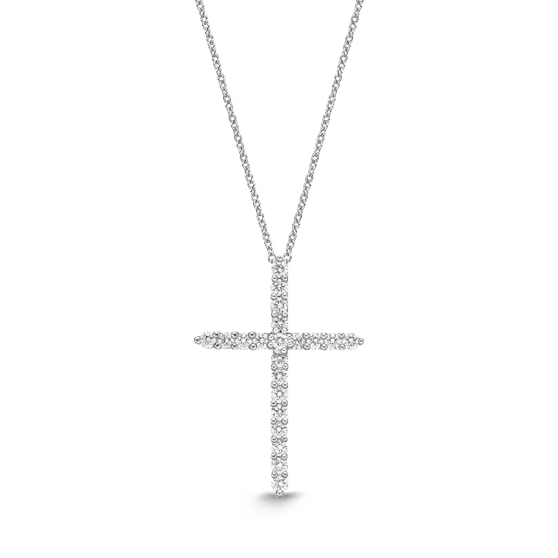 Curved gem necklaces-Diamond Cross Pendant in 18K White Gold .18ct