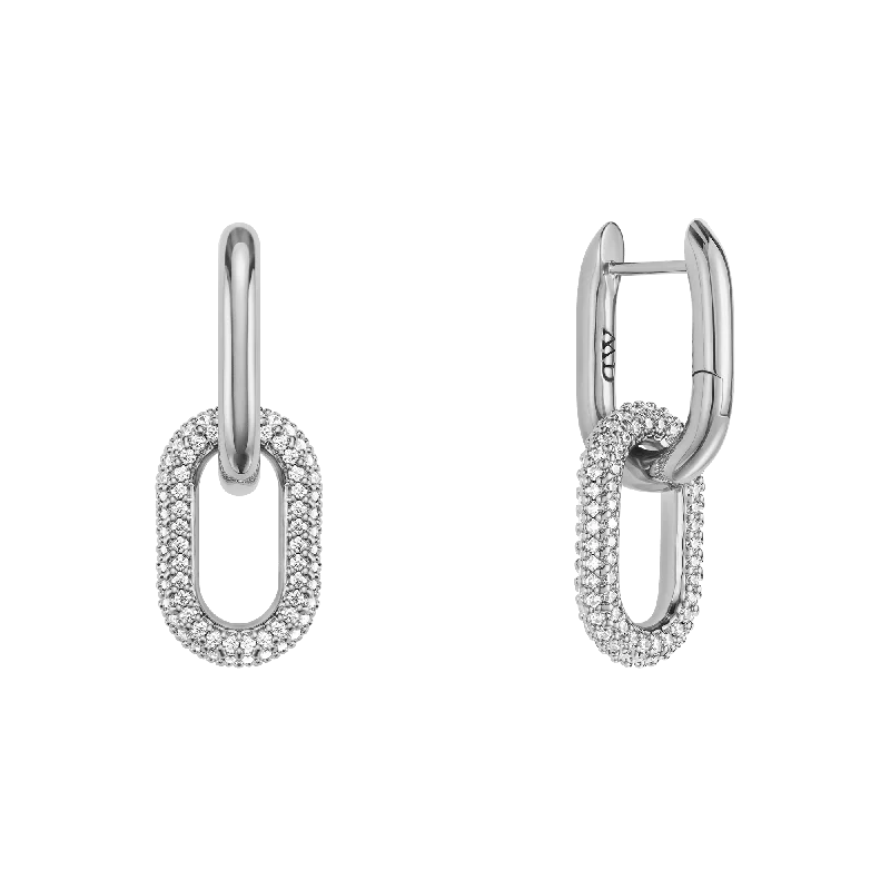 Thin hoop earrings-Crystal Link Earrings Silver