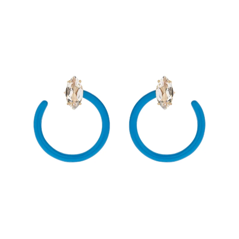 Small Tendril Circle 9K Gold Hoops w. Crystal