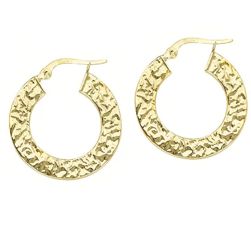 Bead weave earrings-14k Yellow Gold Hoop Earrings 28mm Flat Hammered with Polished Edge