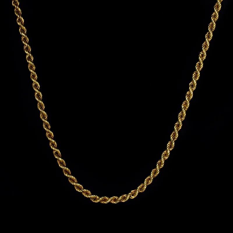 Retro deco necklaces-VINTAGE SOLID 14K YELLOW GOLD ROPE CHAIN NECKLACE 2.2mm 28 INCH 13gm MENS LADIES