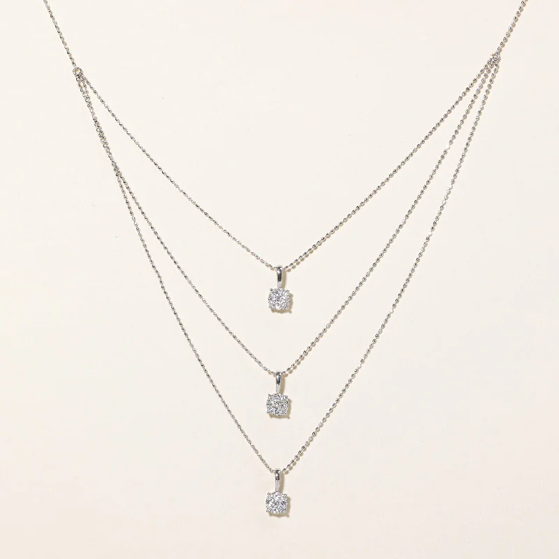 Floating gem necklaces-Triple Layered Diamond Pendant Necklace | 0.51ctw | 17.5" |