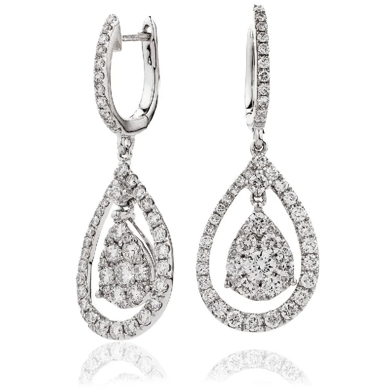 Overhand knot earrings-DIAMOND FANCY DROP EARRING IN 18K WHITE GOLD