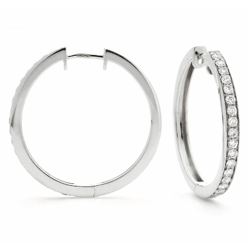 Shiny pearl earrings-DIAMOND GRAIN SETTING HOOP EARRINGS IN 18K WHITE GOLD