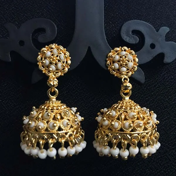 Overhand knot earrings-White Beads High Quality Indian Made Big Size Oxidized Jhumka Earring Sold by per Pair Pack