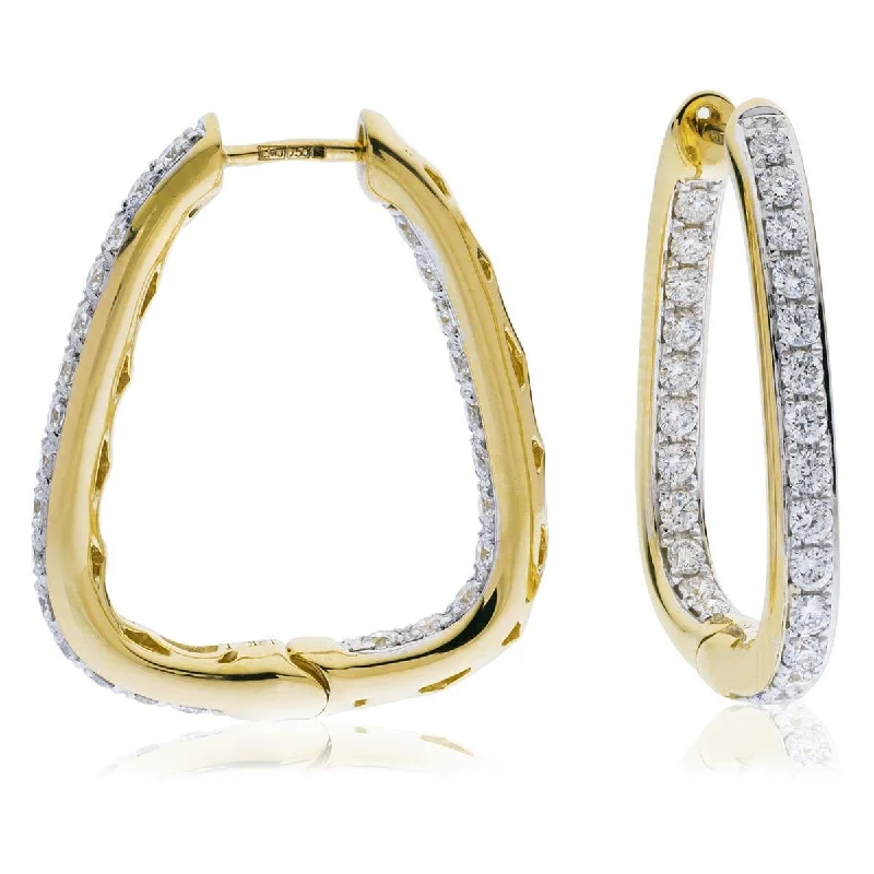 Sleek art earrings-DIAMOND HOOP EARRING IN 18K YELLOW GOLD