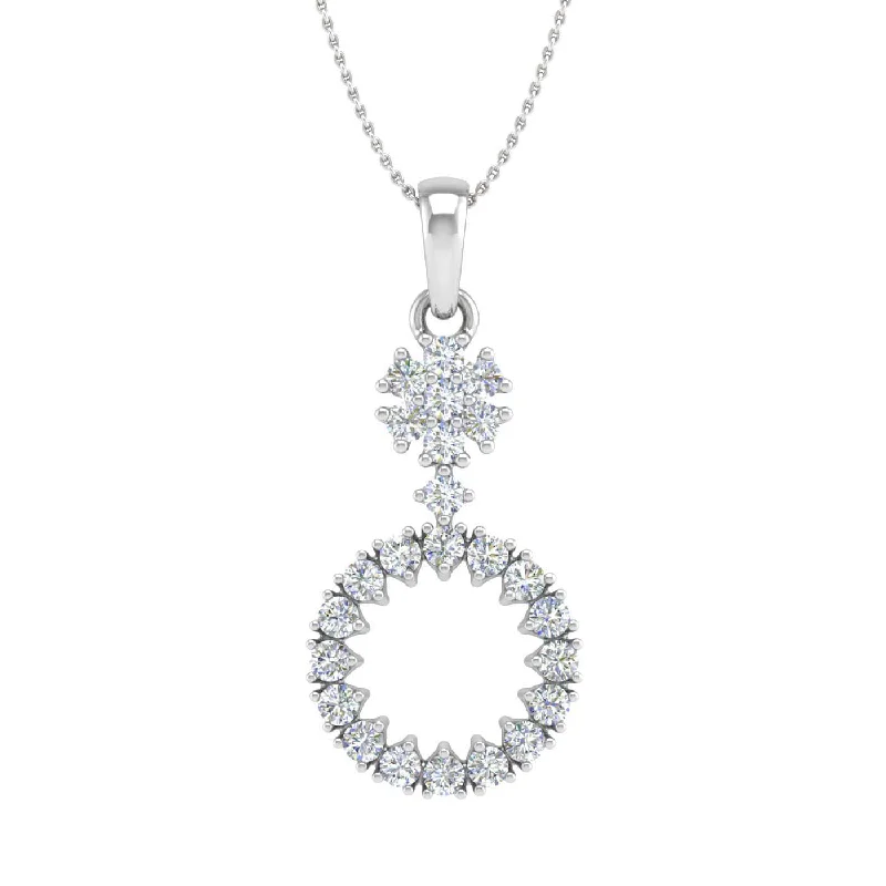 Coiled wire necklaces-1/3 Carat Diamond Circle Solitaire Pendant Necklace in Gold (Silver Chain Included) - IGI Certified