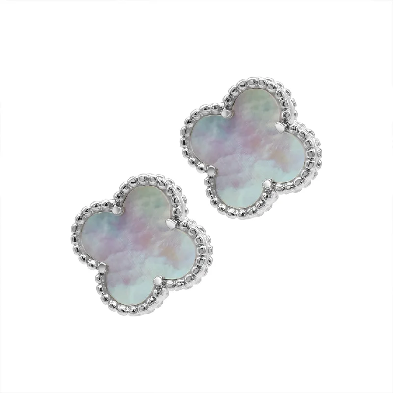 Rose motif earrings-White Mother of Pearl Flower Stud Earrings