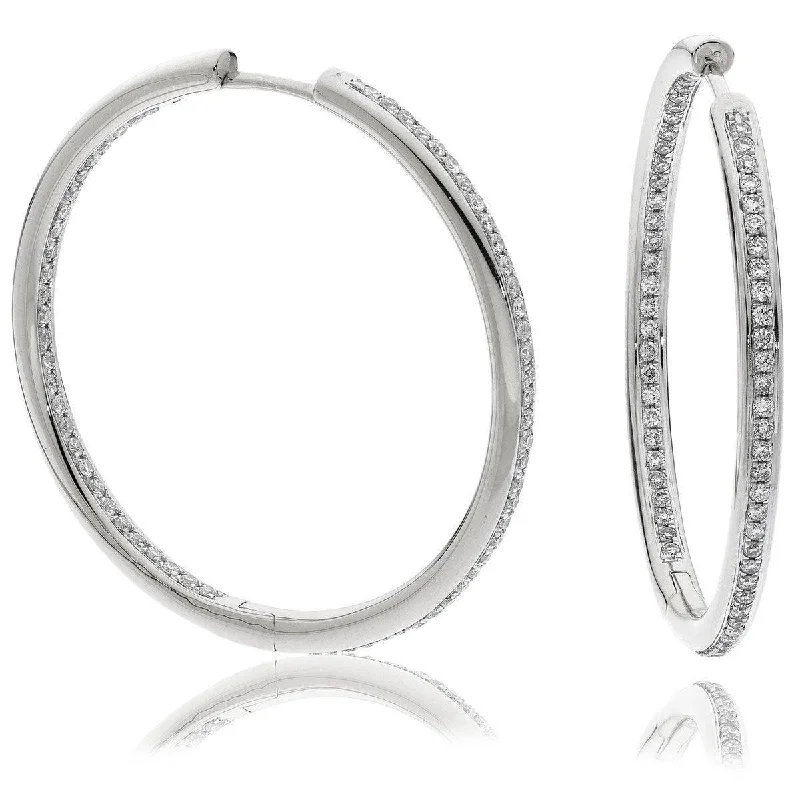 Alloy metal earrings-DIAMOND GRAIN SETTING HOOPS IN 18K WHITE GOLD