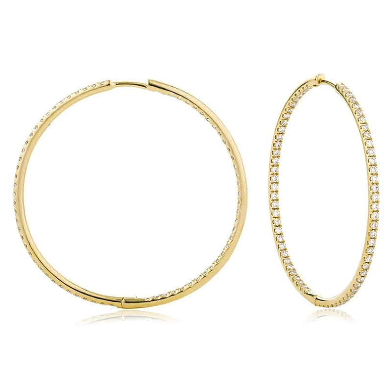 Square dangle earrings-DIAMOND HOOP EARRINGS IN 18K YELLOW GOLD