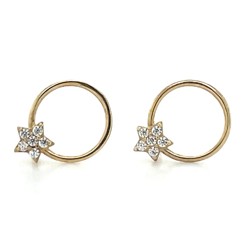 Tide shape earrings-9ct Gold Open Circle Star Stud Earrings