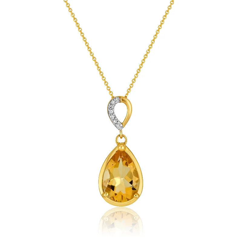 Overhand knot necklaces-Citrine and Diamond Drop Style Necklace