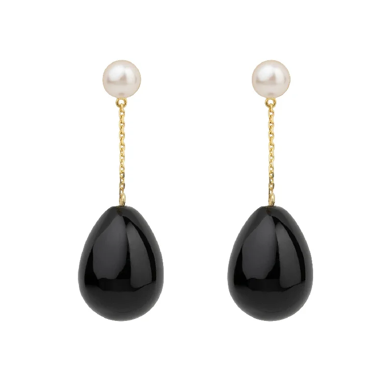 Black Mini Pearl Drop Gold Plated Earrings