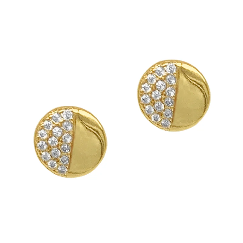 Solid bar earrings-14k Gold Plated Half Disc Stud Earrings