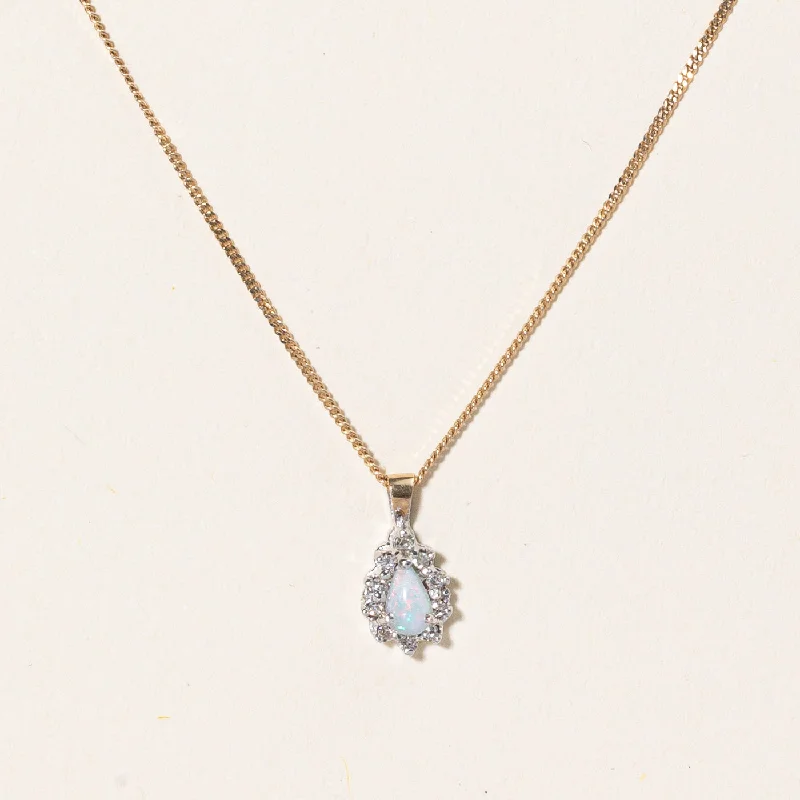 Delicate charm necklaces-Opal & Diamond Pendant Necklace | 0.11ct, 0.05ctw | 16" |