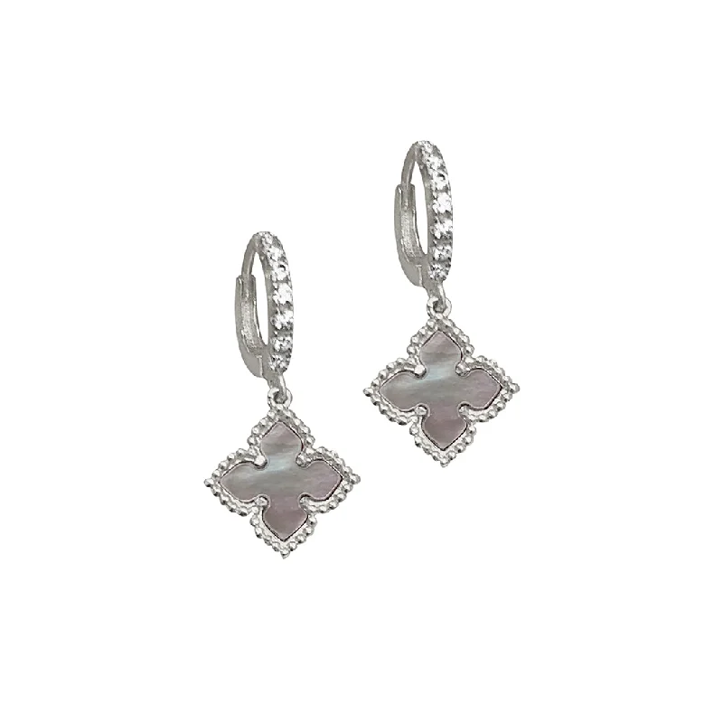 Cedar wood earrings-Rhodium Plated Floral White Mother of Pearl Drop Earrings