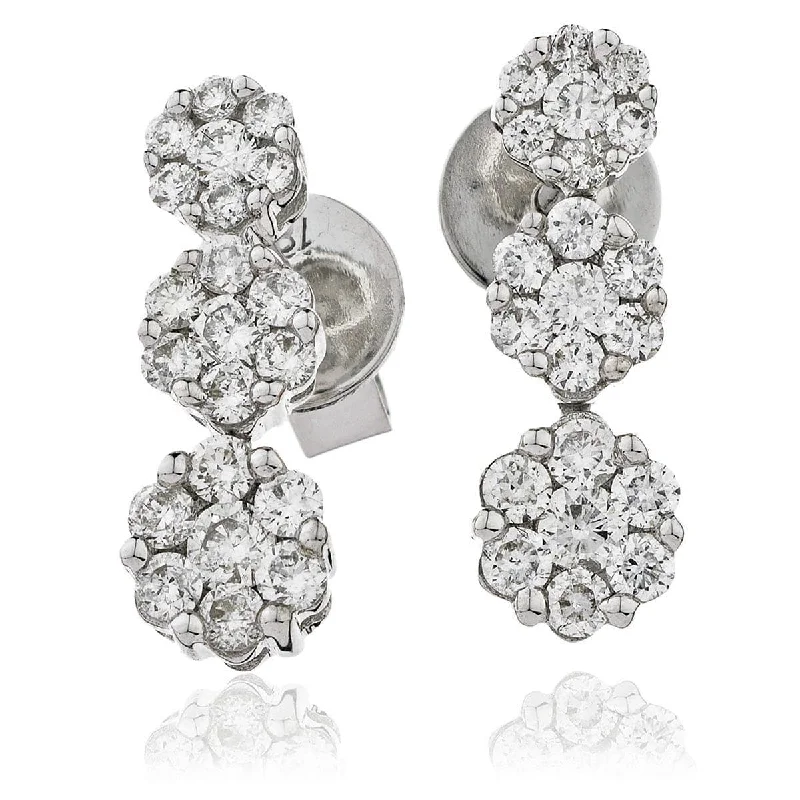 Soft clay earrings-DIAMOND CLUSTER DROP EARRINGS IN 18K WHITE