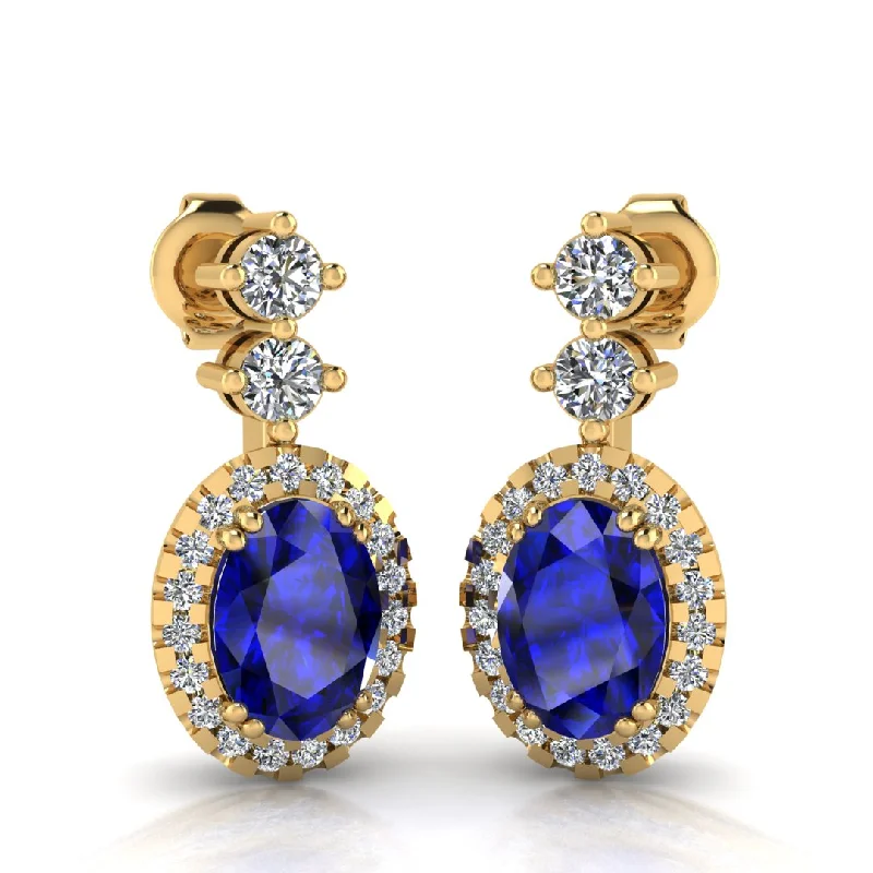 Fine triangle earrings-Sapphire 1.40 Carat Oval Shape Halo Natural Diamond Drop Earrings E1OCS