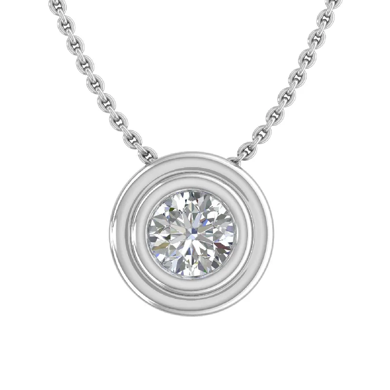 Tribal beaded necklaces-1/5 Carat Bezel Set Diamond Solitaire Pendant Necklace in Gold (Included Silver Chain)